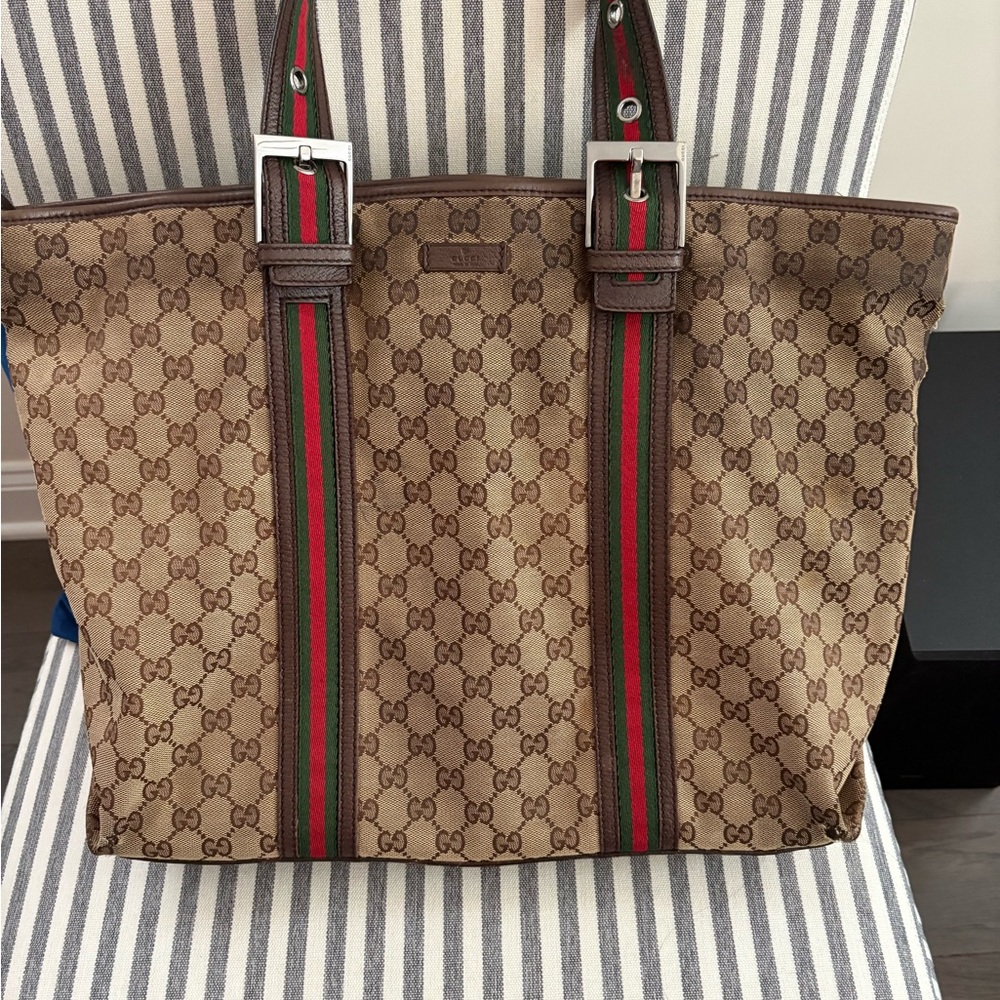 Gucci Brown and Green Briefcase with Monogram